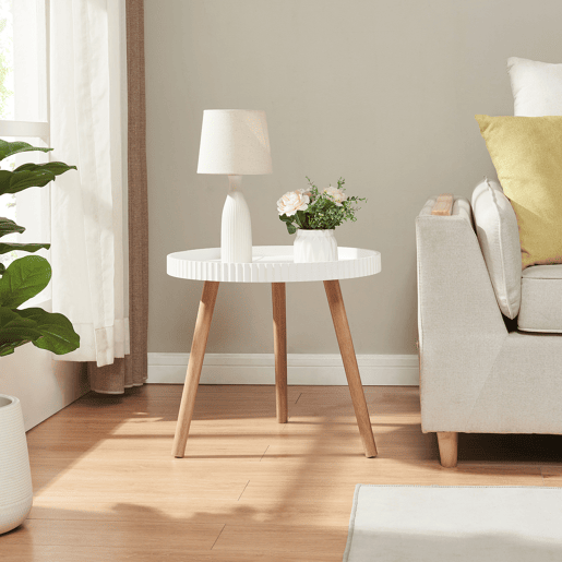 Mesa de apoio Bongard tampo redondo MDF bambu Ø50x45 cm branco en.casa