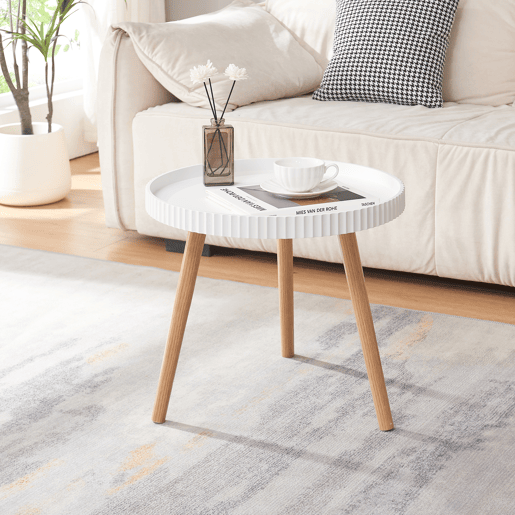 Mesa de apoio Bongard tampo redondo MDF bambu Ø50x45 cm branco en.casa