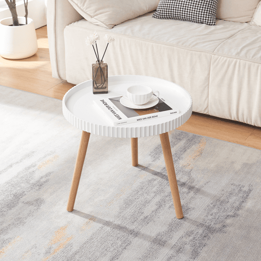 Mesa de apoio Bongard tampo redondo MDF bambu Ø50x45 cm branco en.casa