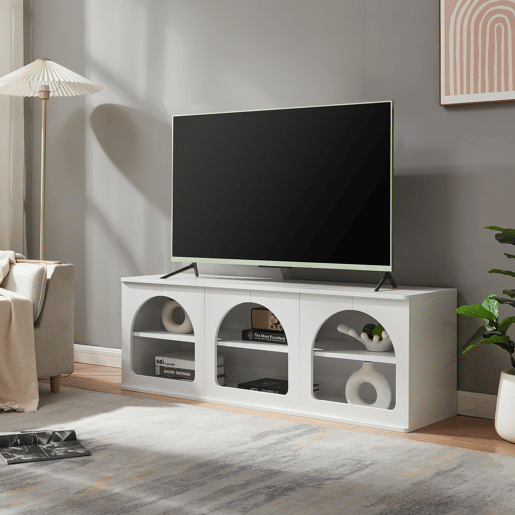 Mesa TV Trorhun 6 compartimentos abertos 140x38x48 cm branco en.casa
