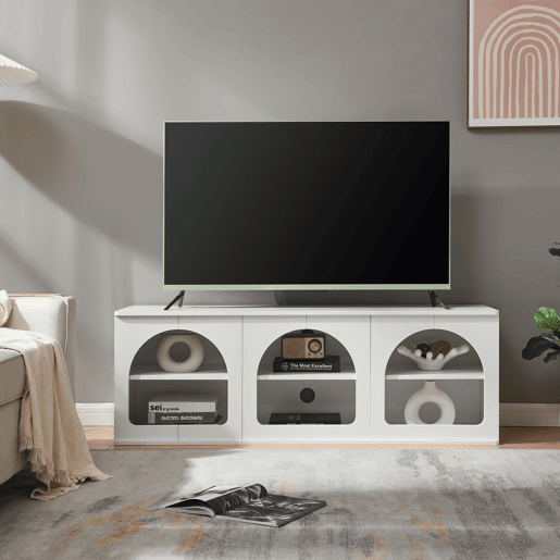 Mesa TV Trorhun 6 compartimentos abertos 140x38x48 cm branco en.casa