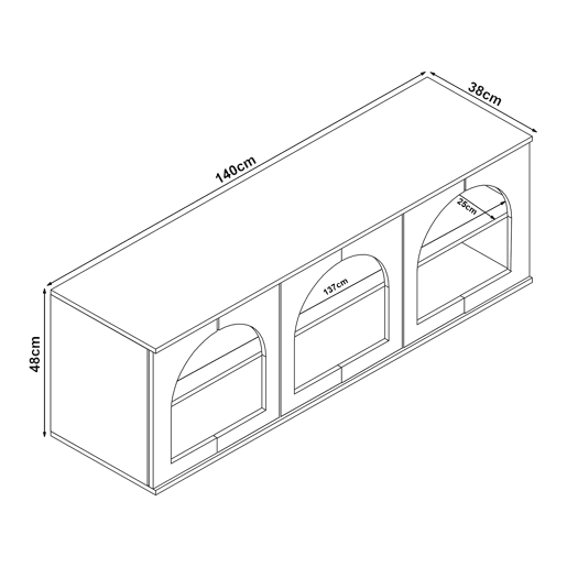 Mesa TV Trorhun 6 compartimentos abertos 140x38x48 cm branco en.casa