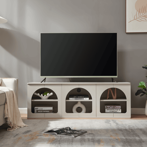 Mesa TV Trorhun 6 compartimentos abertos 140x38x48 cm Cinzento en.casa