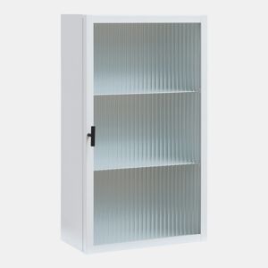 Armário de parede Zundert com porta de vidro canelado aço 60x35x15 cm Branco en.casa