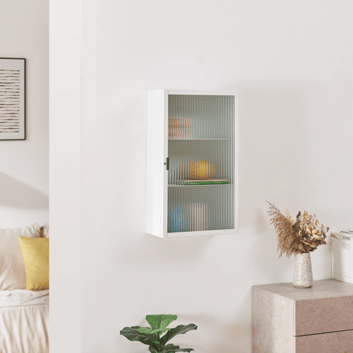 Armário de parede Zundert com porta de vidro canelado aço 60x35x15 cm Branco en.casa