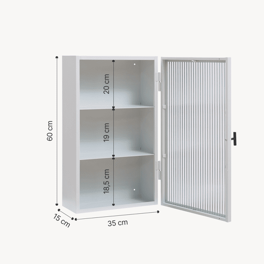 Armário de parede Zundert com porta de vidro canelado aço 60x35x15 cm Branco en.casa