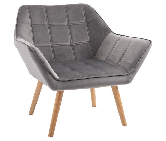 Homcom butaca de salón moderna, sillón lectura tapizado en terciopelo con patas de madera, fácil montaje, sillón relax para sala de estar, dormitorio y balcón, gris