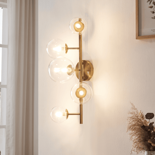 Candeeiro de parede Makkor de 5 luzes metal e vidro 62x35x24 cm Dourado lux.pro