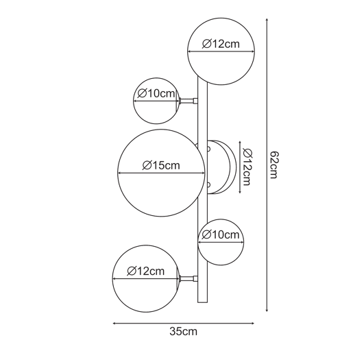 Candeeiro de parede Makkor de 5 luzes metal e vidro 62x35x24 cm Dourado lux.pro