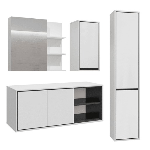 Conjunto móvel sob lavatório 120cm coluna e roupeiros Sophéa Branco
