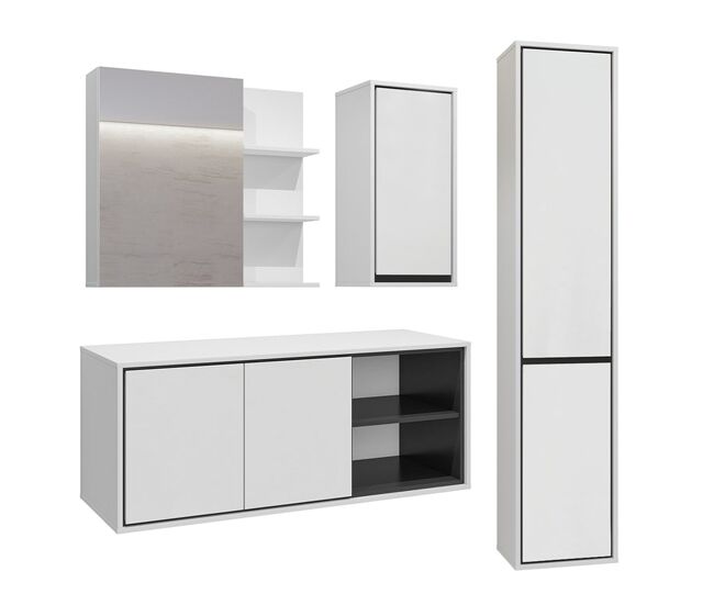 Conjunto mueble bajo lavabo 120 cm columna y armarios sophéa blanco