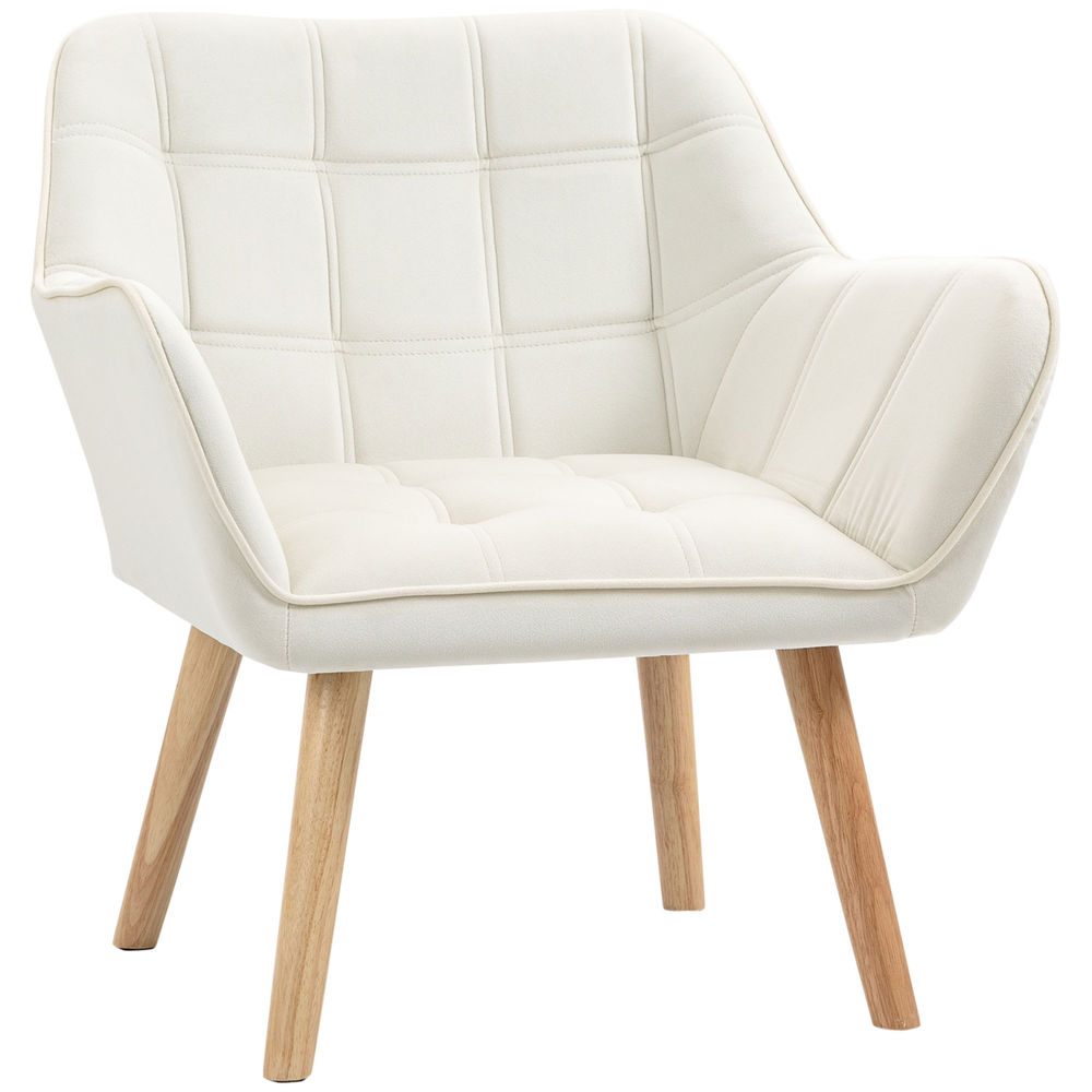 Homcom butaca de salón moderna, sillón lectura tapizado en terciopelo con patas de madera, fácil montaje, sillón relax para sala de estar, dormitorio y balcón, crema