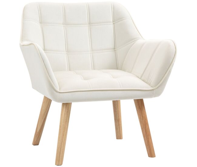 Homcom butaca de salón moderna, sillón lectura tapizado en terciopelo con patas de madera, fácil montaje, sillón relax para sala de estar, dormitorio y balcón, crema