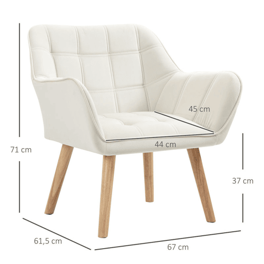 HOMCOM Poltrona de Sala Moderna, Cadeira de Leitura Estofada em Veludo com Pés de Madeira, Fácil Montagem, Poltrona Relax para Sala de Estar, Quarto e Varanda, Creme