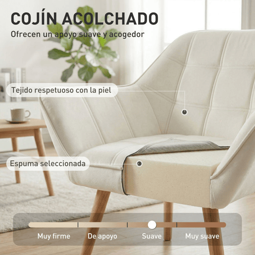 HOMCOM Poltrona de Sala Moderna, Cadeira de Leitura Estofada em Veludo com Pés de Madeira, Fácil Montagem, Poltrona Relax para Sala de Estar, Quarto e Varanda, Creme