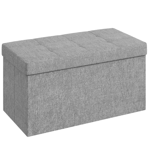 HOMCOM Baú de Arrumação para Quarto 84L Puff de Arrumação Dobrável Estofado em Linho Sintético com Tampa para Sala 76x38x38 cm Cinzento Claro