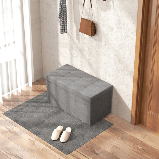 HOMCOM Baú de Arrumação para Quarto 84L Puff de Arrumação Dobrável Estofado em Linho Sintético com Tampa para Sala 76x38x38 cm Cinzento Claro