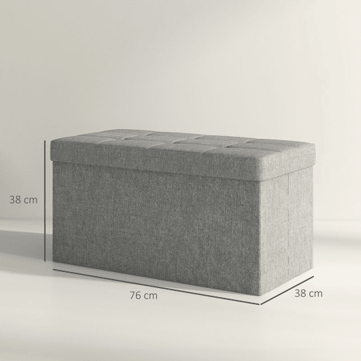 HOMCOM Baú de Arrumação para Quarto 84L Puff de Arrumação Dobrável Estofado em Linho Sintético com Tampa para Sala 76x38x38 cm Cinzento Claro