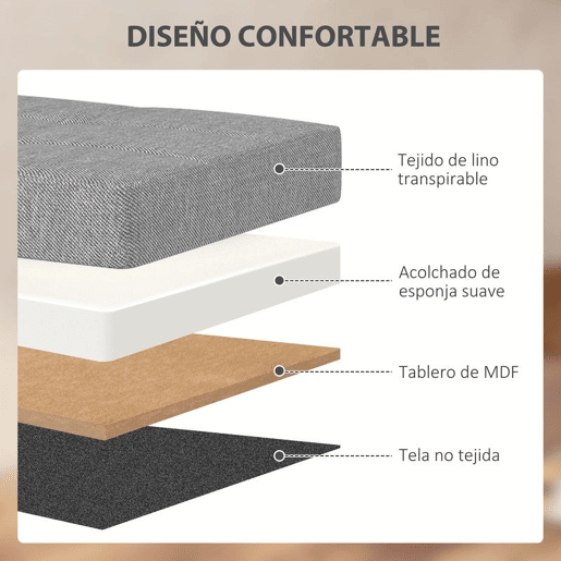 HOMCOM Baú de Arrumação para Quarto 84L Puff de Arrumação Dobrável Estofado em Linho Sintético com Tampa para Sala 76x38x38 cm Cinzento Claro