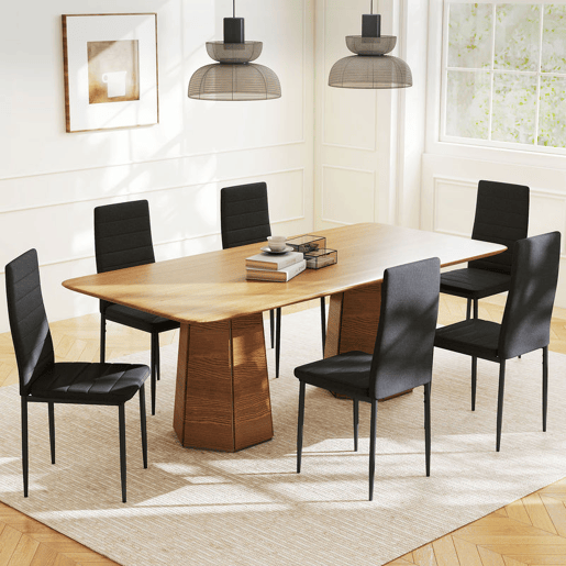 HOMCOM Conjunto de 6 Cadeiras de Sala de Jantar Estofadas em Linho com Pernas em Metal Cadeiras Modernas para Cozinha Quarto Suporta até 120 kg 41x50x97 cm Preto