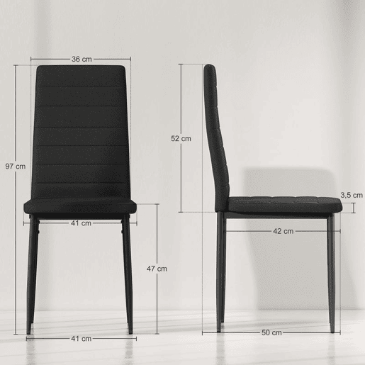 HOMCOM Conjunto de 6 Cadeiras de Sala de Jantar Estofadas em Linho com Pernas em Metal Cadeiras Modernas para Cozinha Quarto Suporta até 120 kg 41x50x97 cm Preto