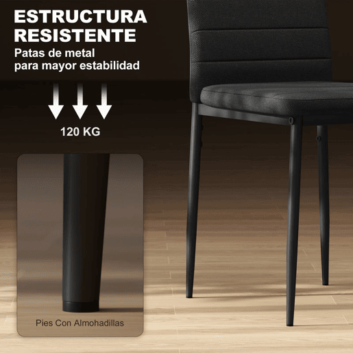 HOMCOM Conjunto de 6 Cadeiras de Sala de Jantar Estofadas em Linho com Pernas em Metal Cadeiras Modernas para Cozinha Quarto Suporta até 120 kg 41x50x97 cm Preto