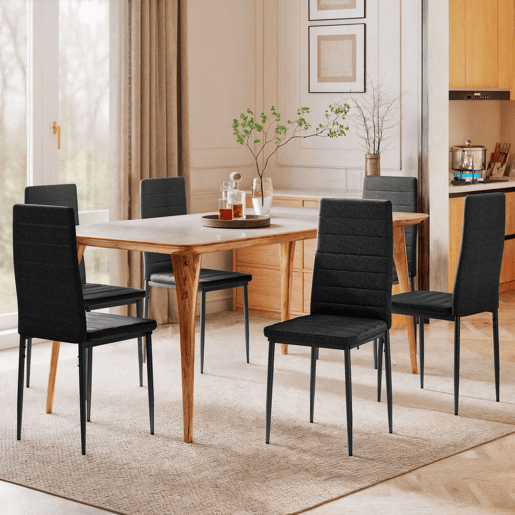 HOMCOM Conjunto de 6 Cadeiras de Sala de Jantar Estofadas em Linho com Pernas em Metal Cadeiras Modernas para Cozinha Quarto Suporta até 120 kg 41x50x97 cm Preto