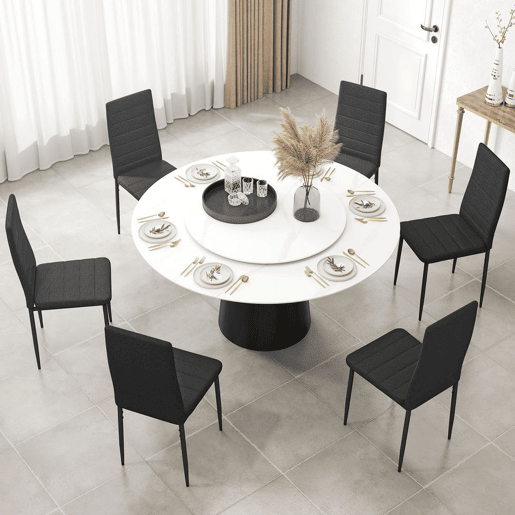 HOMCOM Conjunto de 6 Cadeiras de Sala de Jantar Estofadas em Linho com Pernas em Metal Cadeiras Modernas para Cozinha Quarto Suporta até 120 kg 41x50x97 cm Preto