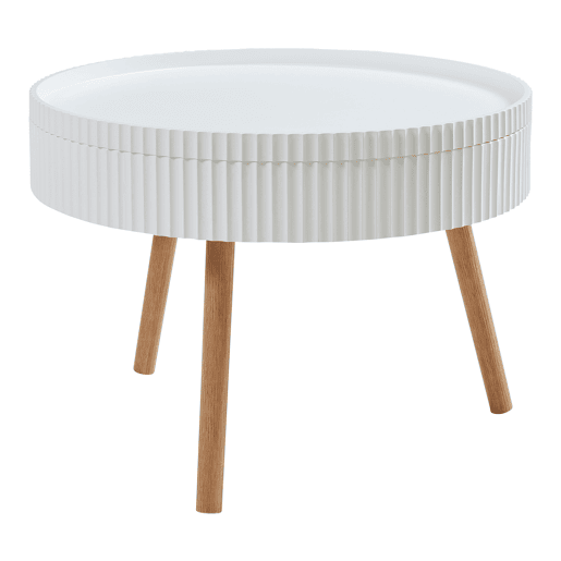Mesa de centro Bongard com tampo amovíve aspeto ranhurado MDF Ø60x45 cm branco en.casa
