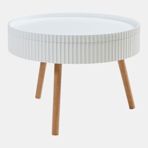 Mesa de centro Bongard com tampo amovíve aspeto ranhurado MDF Ø60x45 cm branco en.casa