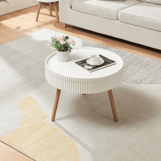 Mesa de centro Bongard com tampo amovíve aspeto ranhurado MDF Ø60x45 cm branco en.casa