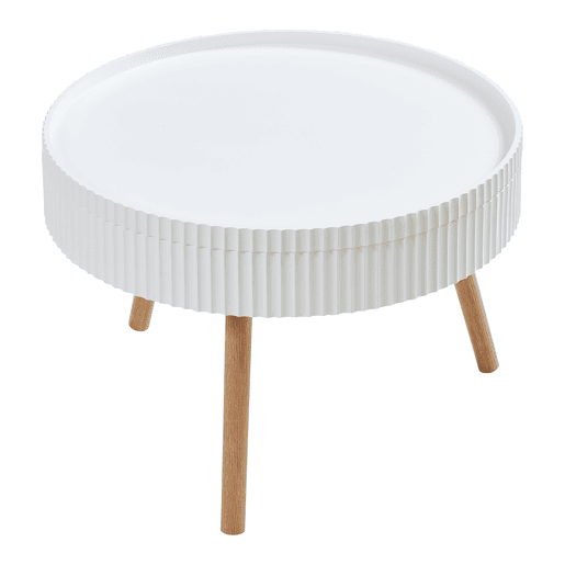 Mesa de centro Bongard com tampo amovíve aspeto ranhurado MDF Ø60x45 cm branco en.casa