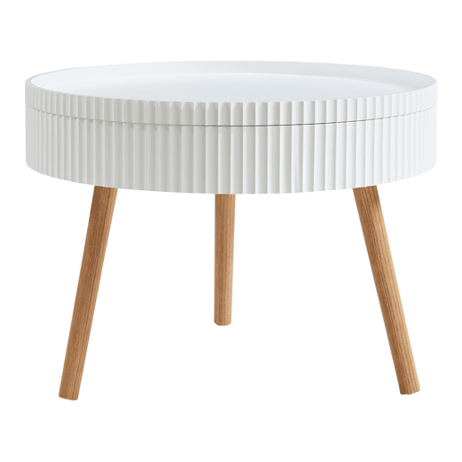 Mesa de centro Bongard com tampo amovíve aspeto ranhurado MDF Ø60x45 cm branco en.casa