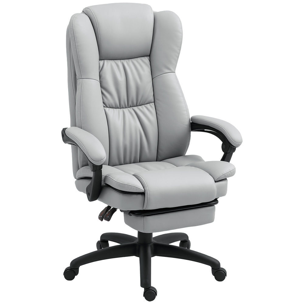 Vinsetto silla de oficina con 6 puntos de masaje vibratorio, silla de escritorio giratoria con respaldo reclinable 135º, altura ajustable, reposapiés retráctil y control remoto, gris claro