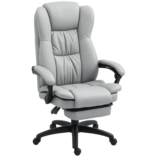 Vinsetto Cadeira de Escritório Giratória Cadeira de Escritório com Altura Ajustável 6 Pontos de Massagem Controle Remoto e Apoio para os Pés Retrátil 68,5x68,5x113-121 cm Cinza