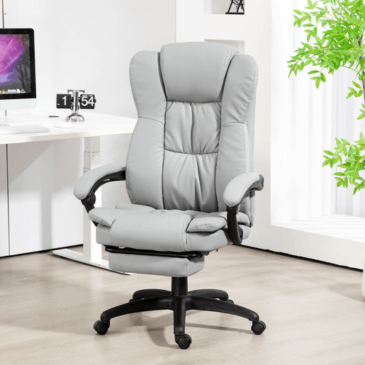 Vinsetto Cadeira de Escritório Giratória Cadeira de Escritório com Altura Ajustável 6 Pontos de Massagem Controle Remoto e Apoio para os Pés Retrátil 68,5x68,5x113-121 cm Cinza