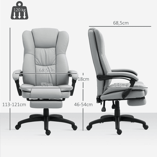 Vinsetto Cadeira de Escritório Giratória Cadeira de Escritório com Altura Ajustável 6 Pontos de Massagem Controle Remoto e Apoio para os Pés Retrátil 68,5x68,5x113-121 cm Cinza