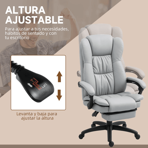 Vinsetto Cadeira de Escritório Giratória Cadeira de Escritório com Altura Ajustável 6 Pontos de Massagem Controle Remoto e Apoio para os Pés Retrátil 68,5x68,5x113-121 cm Cinza