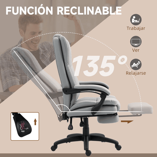 Vinsetto Cadeira de Escritório Giratória Cadeira de Escritório com Altura Ajustável 6 Pontos de Massagem Controle Remoto e Apoio para os Pés Retrátil 68,5x68,5x113-121 cm Cinza