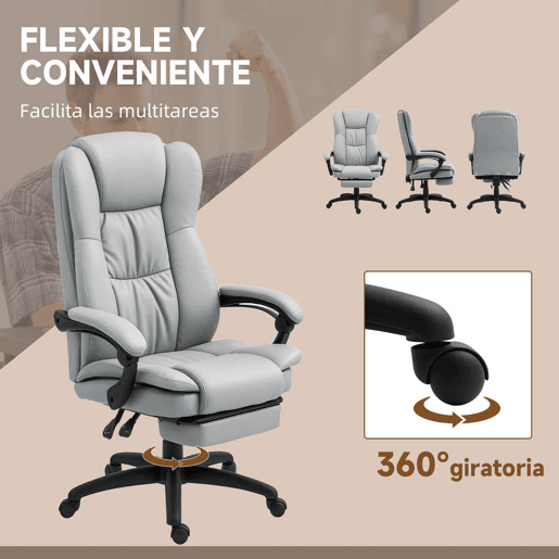 Vinsetto Cadeira de Escritório Giratória Cadeira de Escritório com Altura Ajustável 6 Pontos de Massagem Controle Remoto e Apoio para os Pés Retrátil 68,5x68,5x113-121 cm Cinza