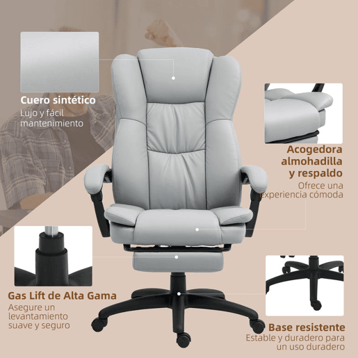 Vinsetto Cadeira de Escritório Giratória Cadeira de Escritório com Altura Ajustável 6 Pontos de Massagem Controle Remoto e Apoio para os Pés Retrátil 68,5x68,5x113-121 cm Cinza