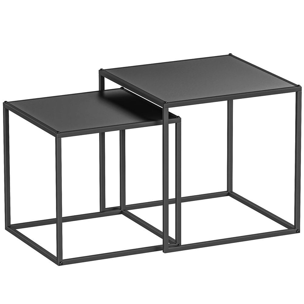 Homcom juego de 2 mesas nido, mesas de centro para salón cuadradas, material de acero, para dormitorio y oficina, grande 40 cm, pequeña 35 cm, negro