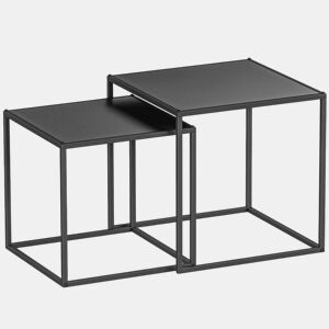 HOMCOM Conjunto de 2 Mesas Mesas de Centro Quadradas para Sala de Estar Estrutura de Aço para Quarto e Escritório Grande 40 cm Pequena 35 cm Preto
