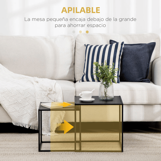 HOMCOM Conjunto de 2 Mesas Mesas de Centro Quadradas para Sala de Estar Estrutura de Aço para Quarto e Escritório Grande 40 cm Pequena 35 cm Preto