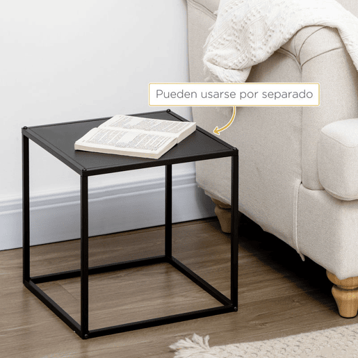 HOMCOM Conjunto de 2 Mesas Mesas de Centro Quadradas para Sala de Estar Estrutura de Aço para Quarto e Escritório Grande 40 cm Pequena 35 cm Preto