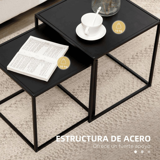 HOMCOM Conjunto de 2 Mesas Mesas de Centro Quadradas para Sala de Estar Estrutura de Aço para Quarto e Escritório Grande 40 cm Pequena 35 cm Preto
