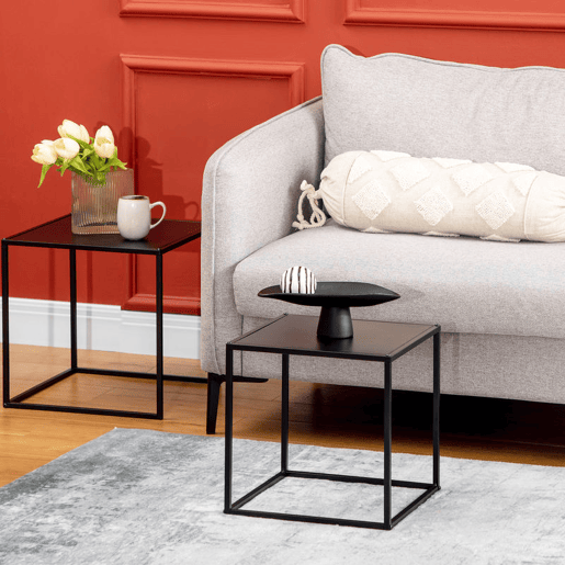 HOMCOM Conjunto de 2 Mesas Mesas de Centro Quadradas para Sala de Estar Estrutura de Aço para Quarto e Escritório Grande 40 cm Pequena 35 cm Preto