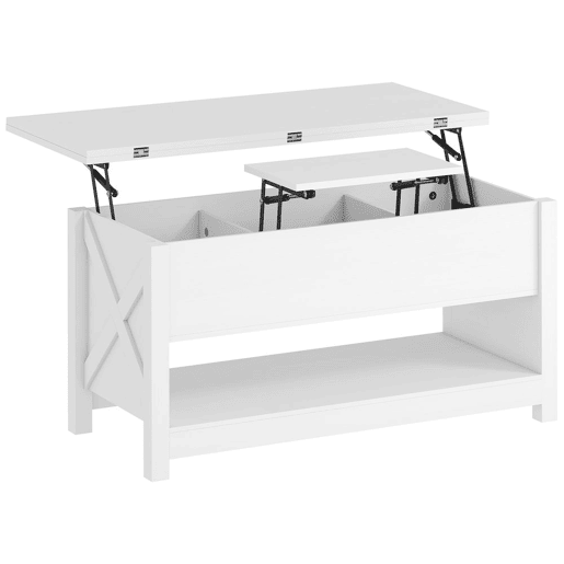 HOMCOM Mesa de Centro Elevatória e Extensível com Compartimentos Ocultos e Prateleira Aberta para Sala de Estar Escritório 100x90x64 cm Branco