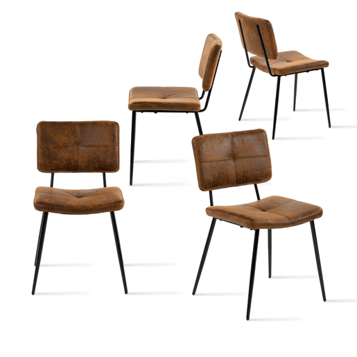 Conjunto De 4 Cadeiras De Jantar Estofadas Em Tecido Suede Com Estrutura KD E Pés Metálicos Pretos Com Pintura A Pó, Design Industrial Moderno E Confortável Ideal Para Cozinha Ou Sala De Jantar, Suporta Até 120 KG