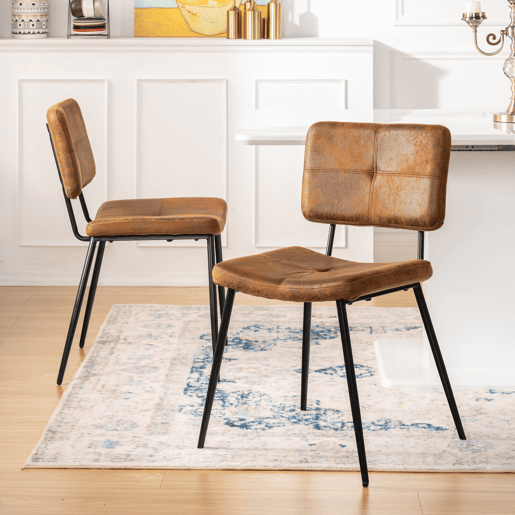Conjunto De 4 Cadeiras De Jantar Estofadas Em Tecido Suede Com Estrutura KD E Pés Metálicos Pretos Com Pintura A Pó, Design Industrial Moderno E Confortável Ideal Para Cozinha Ou Sala De Jantar, Suporta Até 120 KG